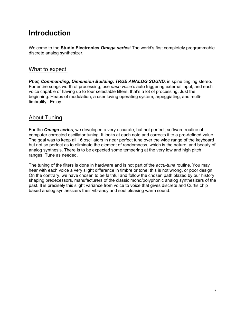 Introduction | Studio Electronics Omega 8 User Manual | Page 3 / 13