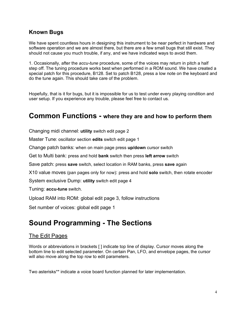 Common functions, Sound programming / the sections | Studio Electronics Omega 8 User Manual | Page 5 / 13