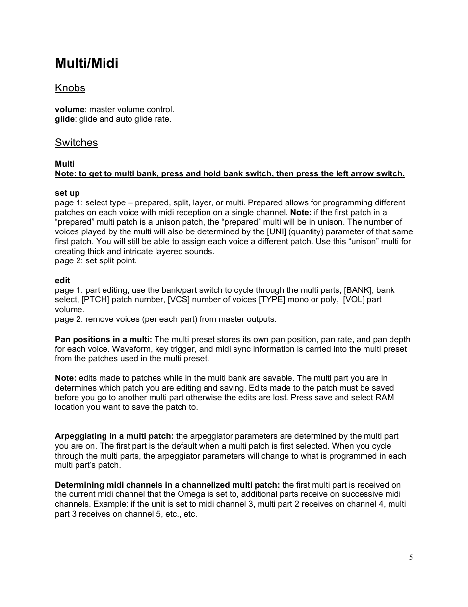 Multi / midi, Multi/midi | Studio Electronics Omega 8 User Manual | Page 6 / 13