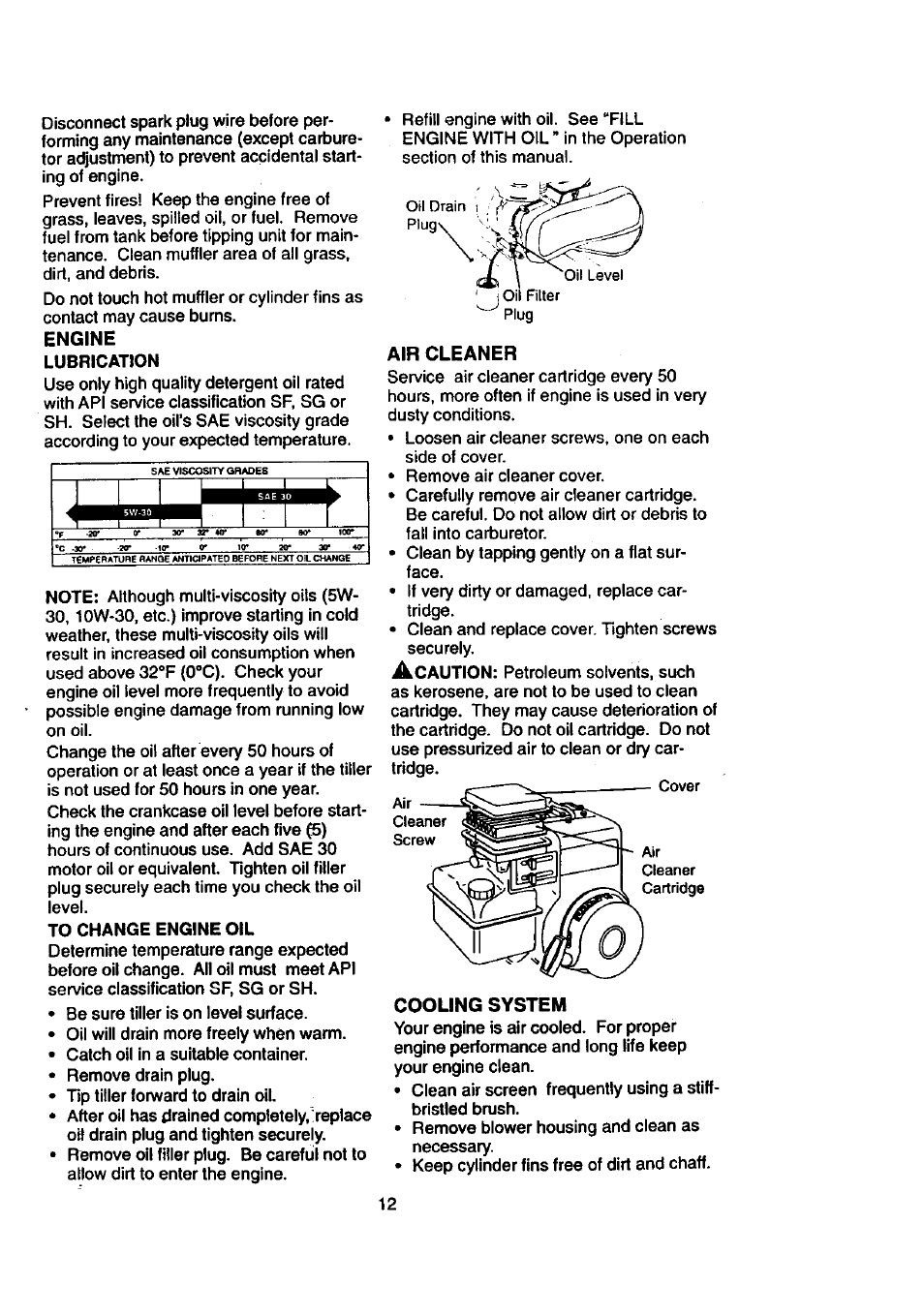 Engine, Air cleaner, Cooling system | Craftsman 917.292390 User Manual | Page 12 / 18