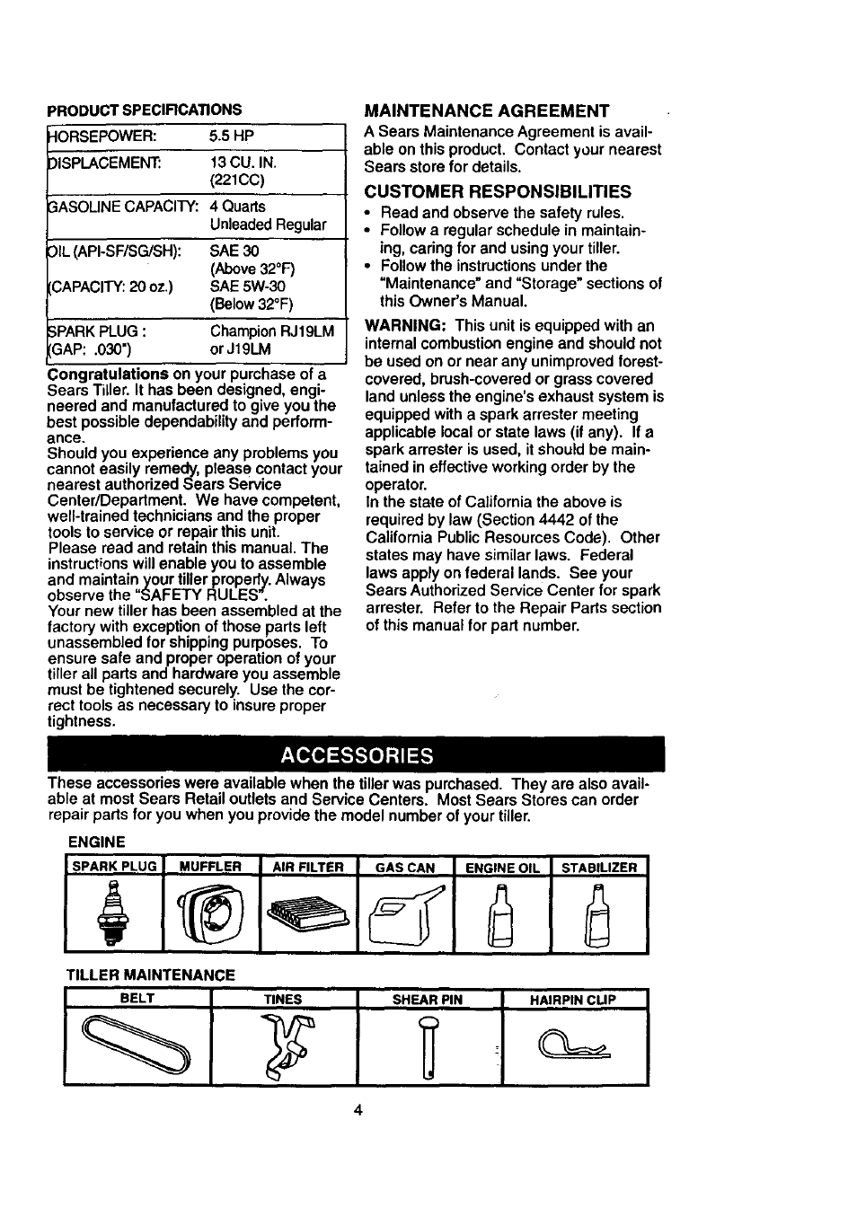 Customer responsibilities, Accessories, T® or | Craftsman 917.292390 User Manual | Page 4 / 18