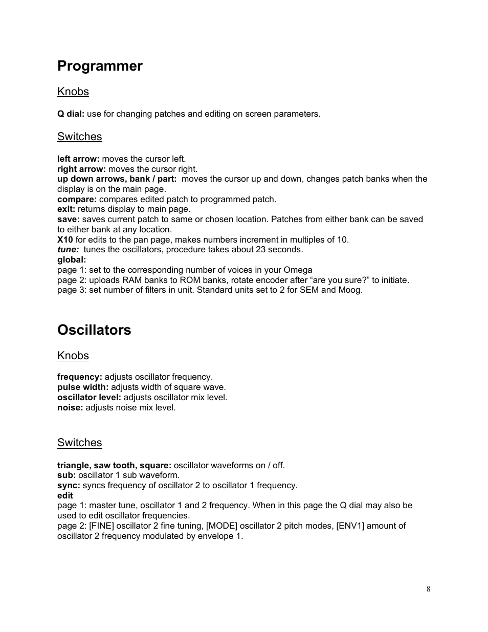 Programmer, Oscillators | Studio Electronics C.O.D.E. User Manual | Page 9 / 13