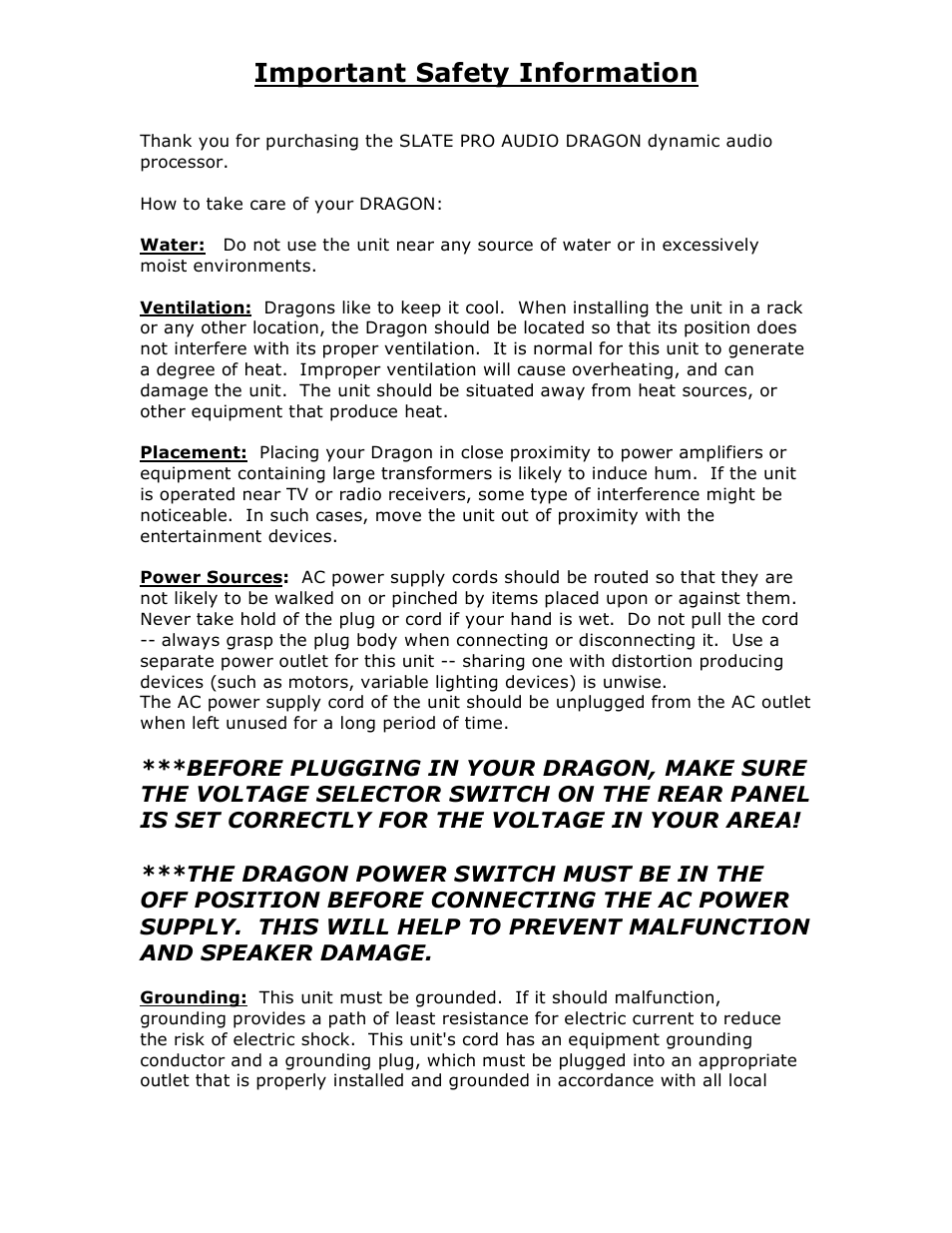 Important safety information | Studio Electronics Dragon User Manual | Page 12 / 14