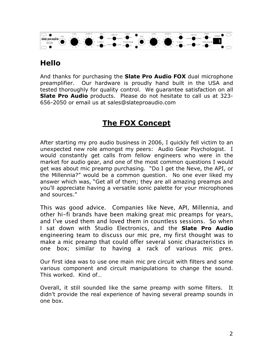Hello, The fox concept | Studio Electronics Fox User Manual | Page 2 / 13