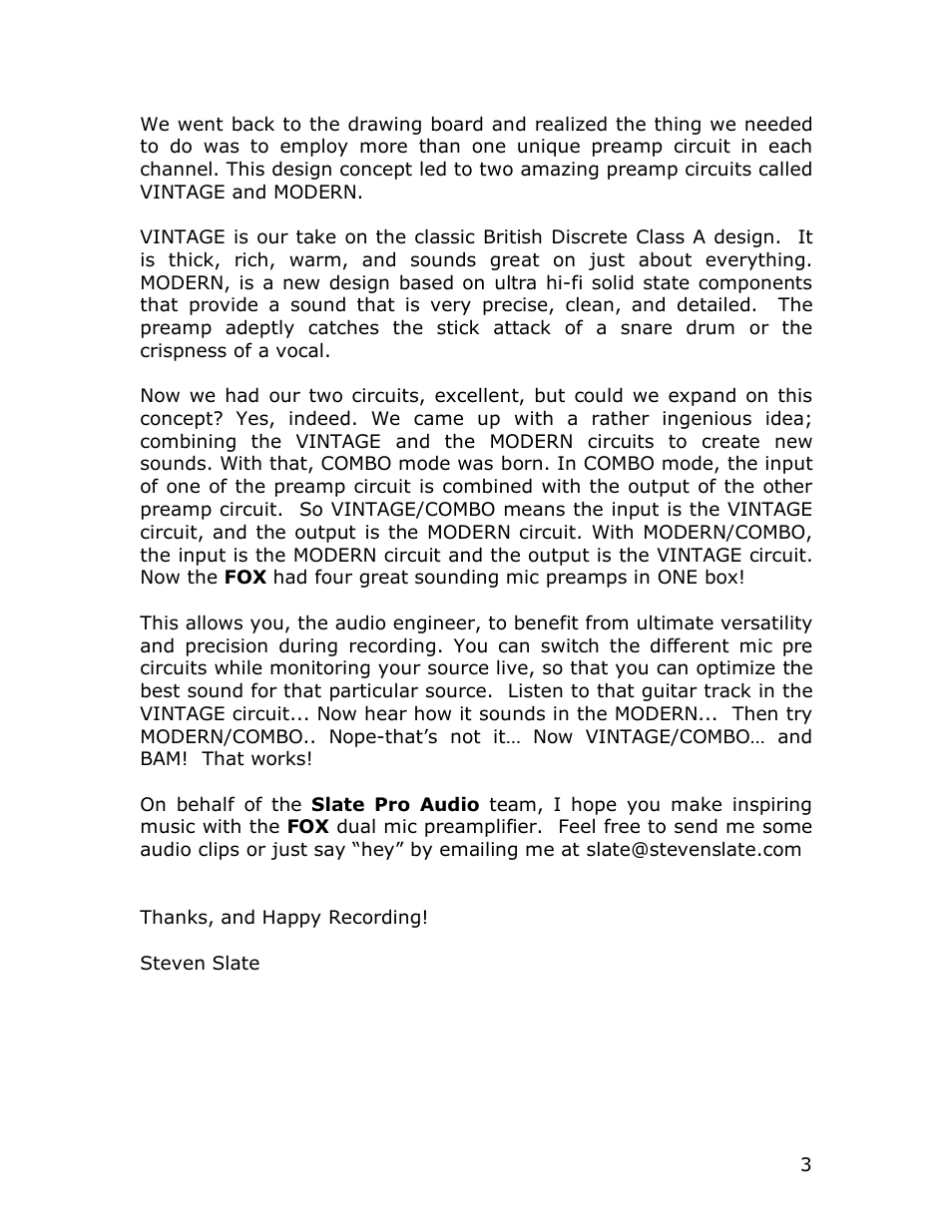 Studio Electronics Fox User Manual | Page 3 / 13