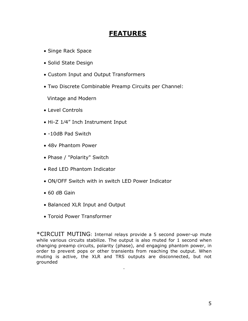 Features | Studio Electronics Fox User Manual | Page 5 / 13