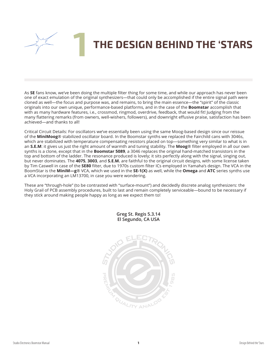The design behind the ‘stars | Studio Electronics Boomstar User Manual | Page 5 / 35