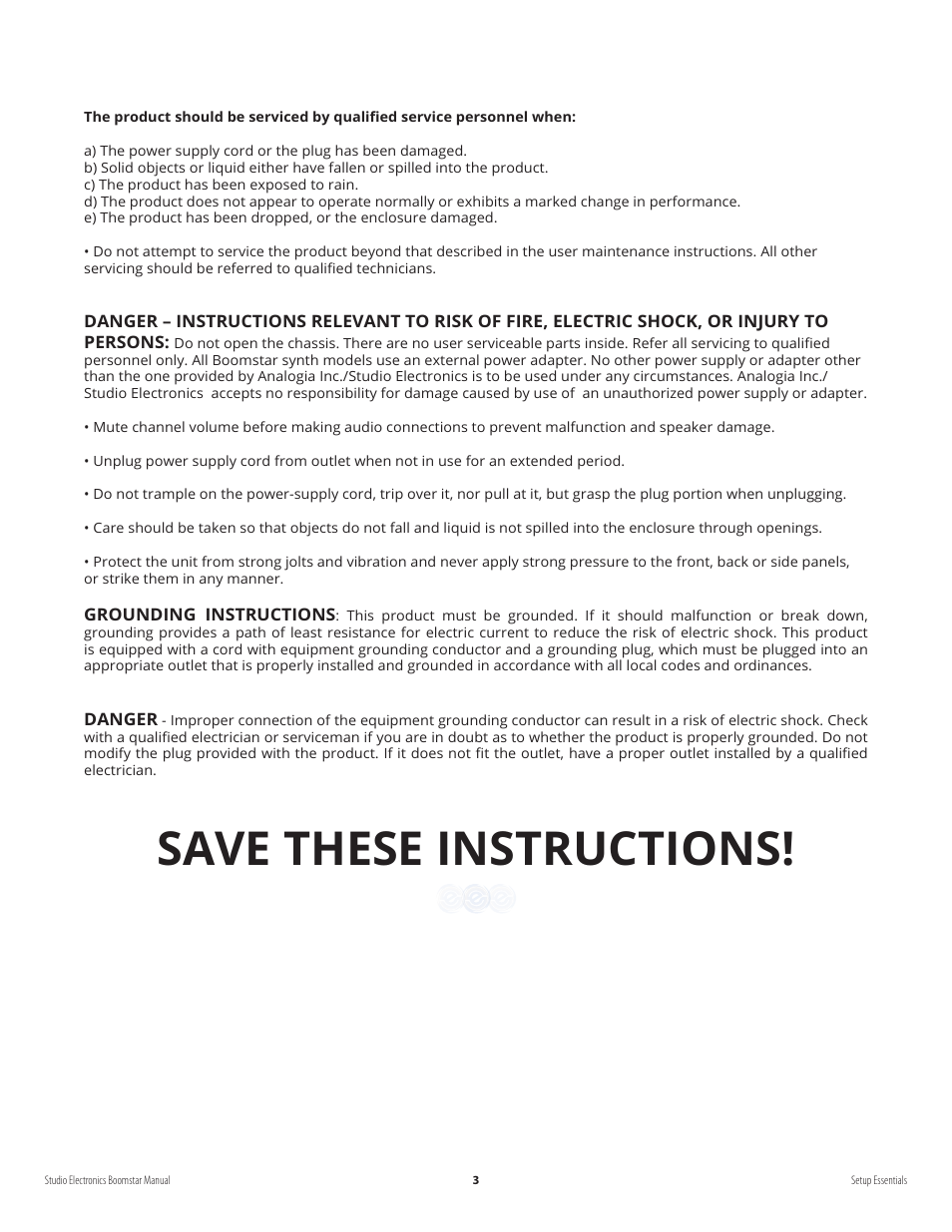 Save these instructions | Studio Electronics Boomstar User Manual | Page 7 / 35