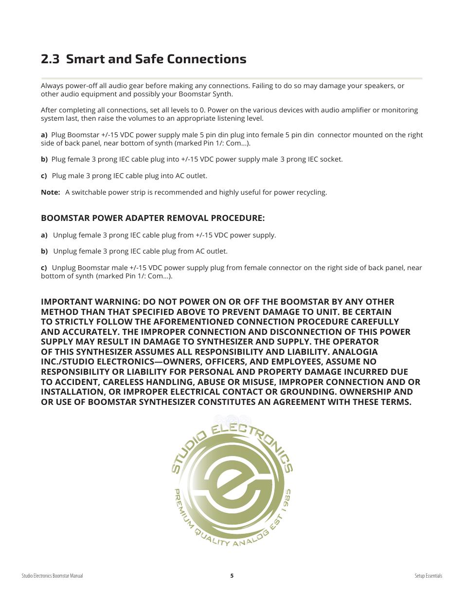 3 smart and safe connections | Studio Electronics Boomstar User Manual | Page 9 / 35