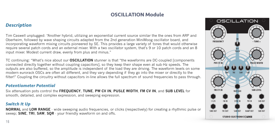 Oscillation module | Studio Electronics Boomstar Modular User Manual | Page 19 / 25