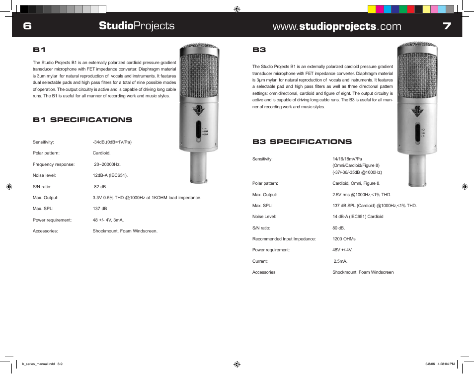 B3 specifications, B1 specifications | Studio Projects TB1 User Manual | Page 4 / 8