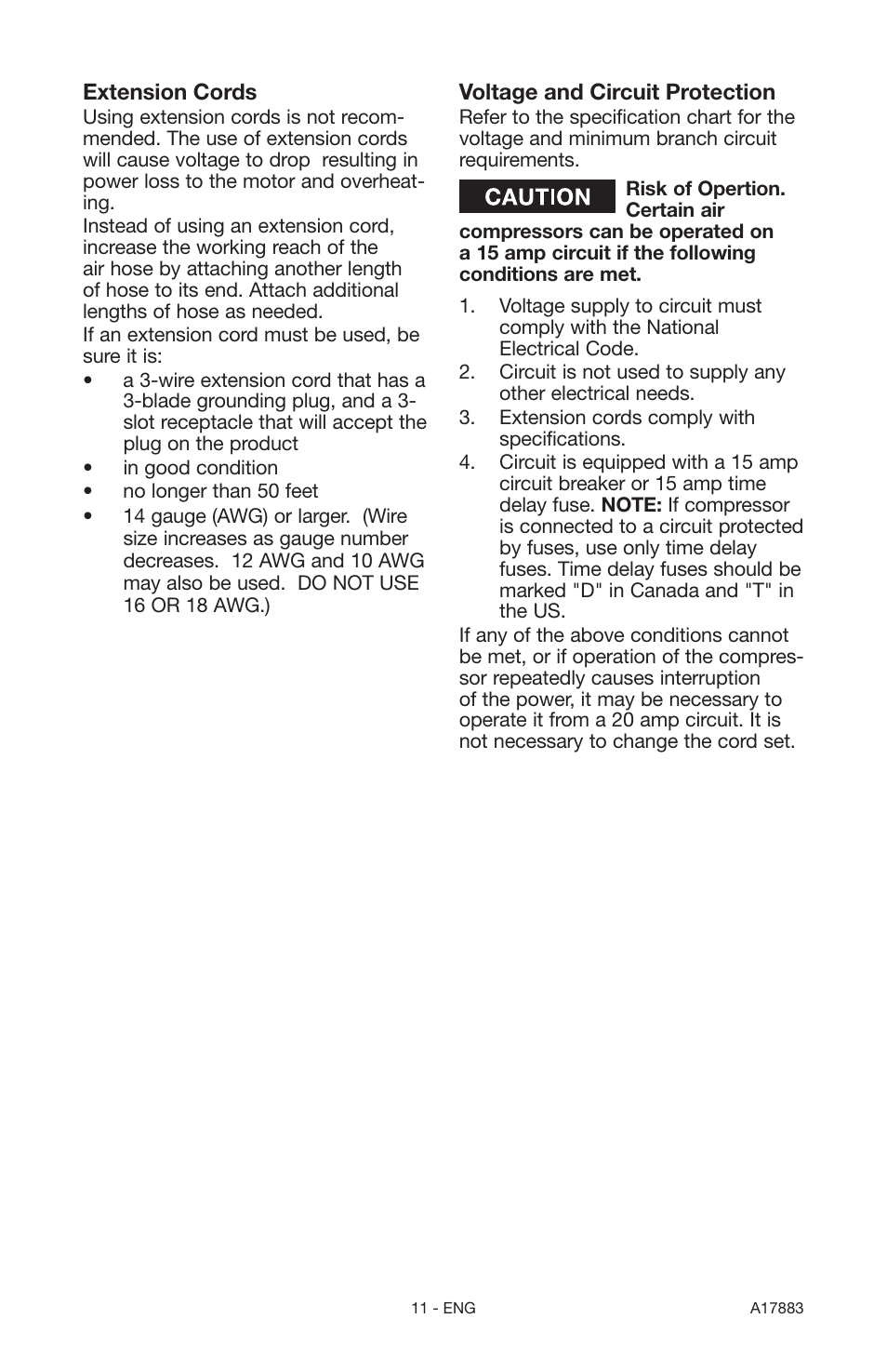 Craftsman PERMANENTLY LUBRICATED TANK MOUNTED AIR COMPRESSOR 919.167321 User Manual | Page 11 / 44