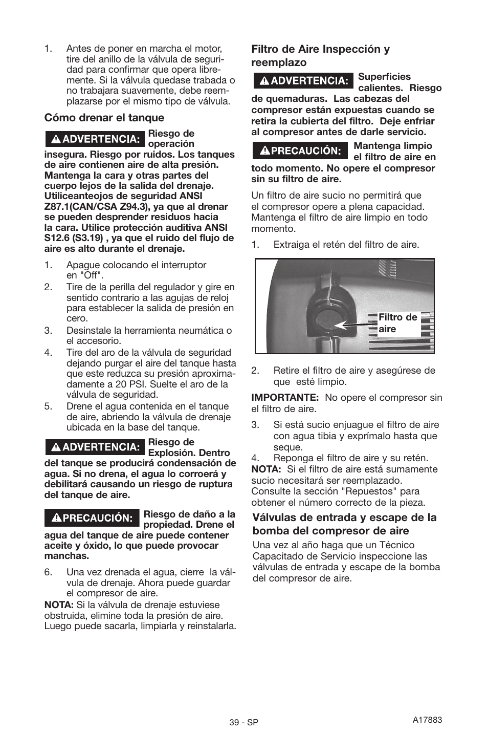 Craftsman PERMANENTLY LUBRICATED TANK MOUNTED AIR COMPRESSOR 919.167321 User Manual | Page 35 / 44