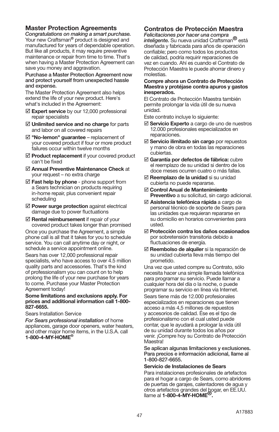 Craftsman PERMANENTLY LUBRICATED TANK MOUNTED AIR COMPRESSOR 919.167321 User Manual | Page 43 / 44