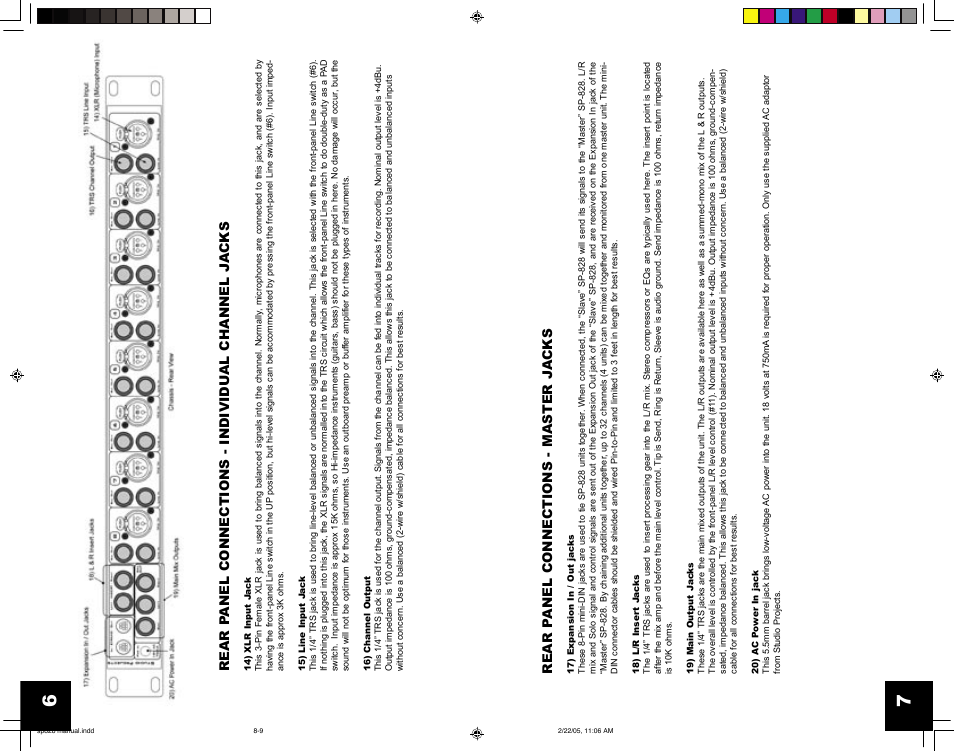 Rear p anel connections - master j a cks | Studio Projects SP828 User Manual | Page 4 / 8
