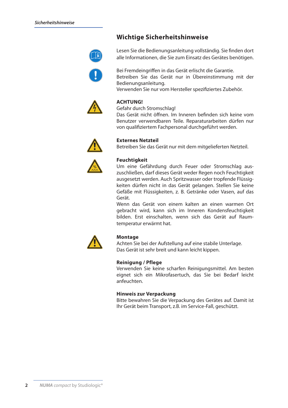 Wichtige sicherheitshinweise | Studiologic Numa Compact Manual User Manual | Page 35 / 53