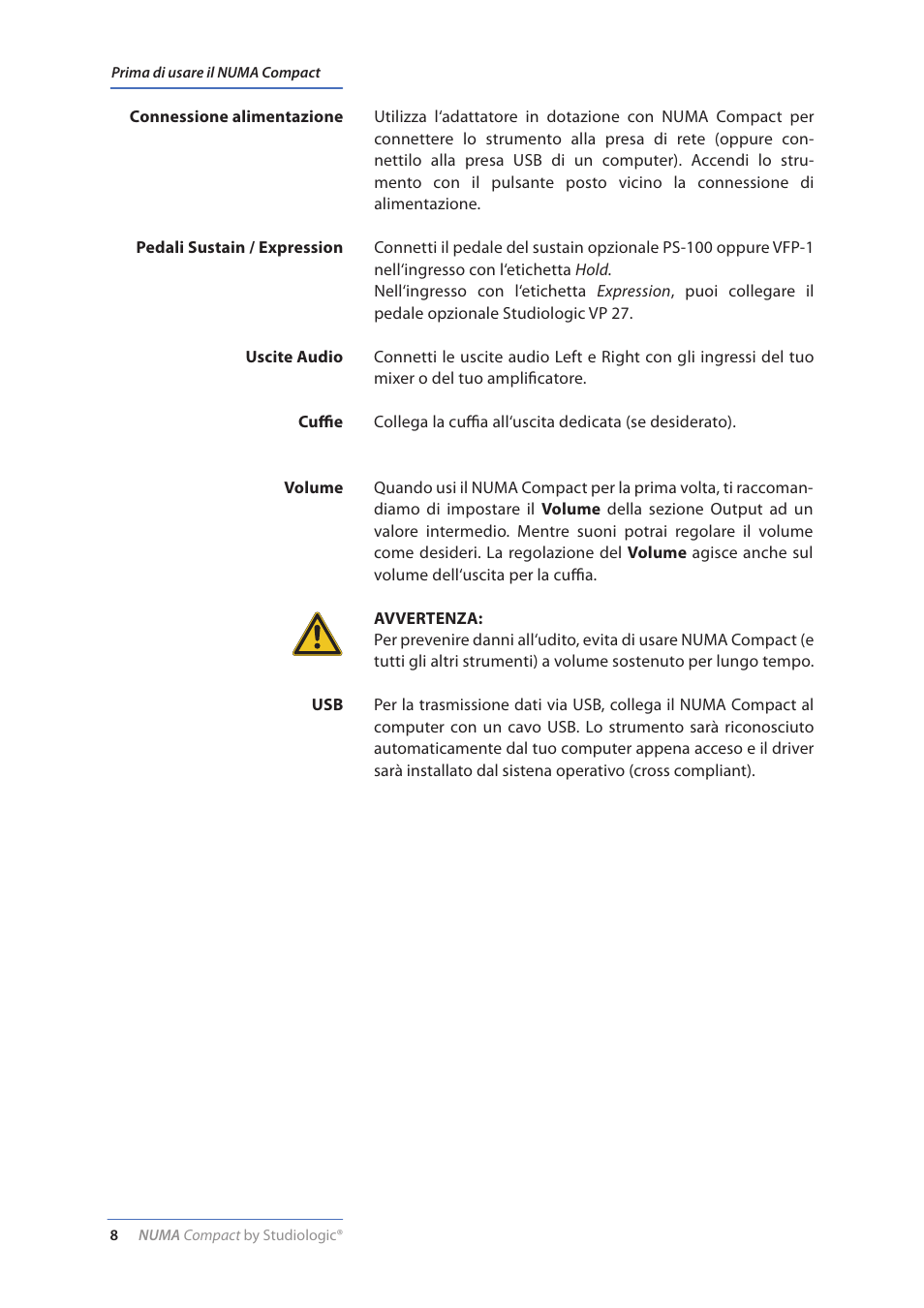 Studiologic Numa Compact Manual User Manual | Page 8 / 53