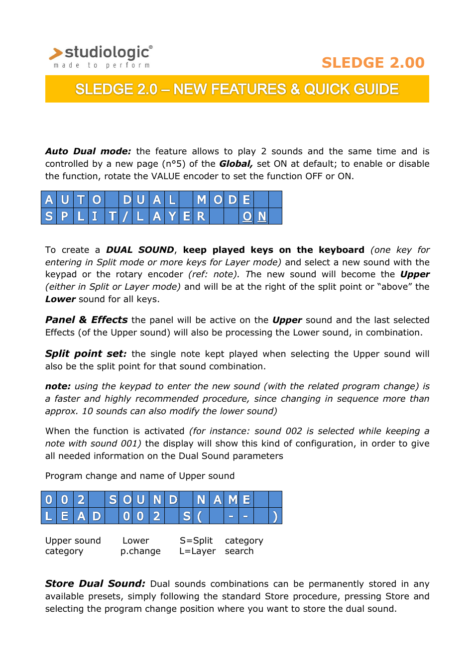 Sledge 2.00 | Studiologic Sledge 2.0 Quick Guide User Manual | Page 2 / 5