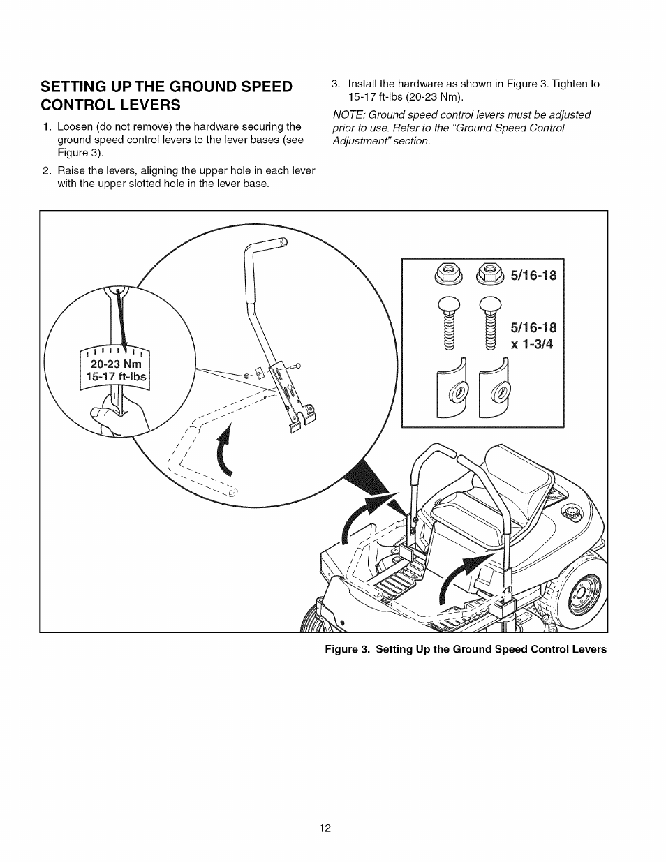 Setting up the ground speed control levers | Craftsman 107.289920 User Manual | Page 12 / 120