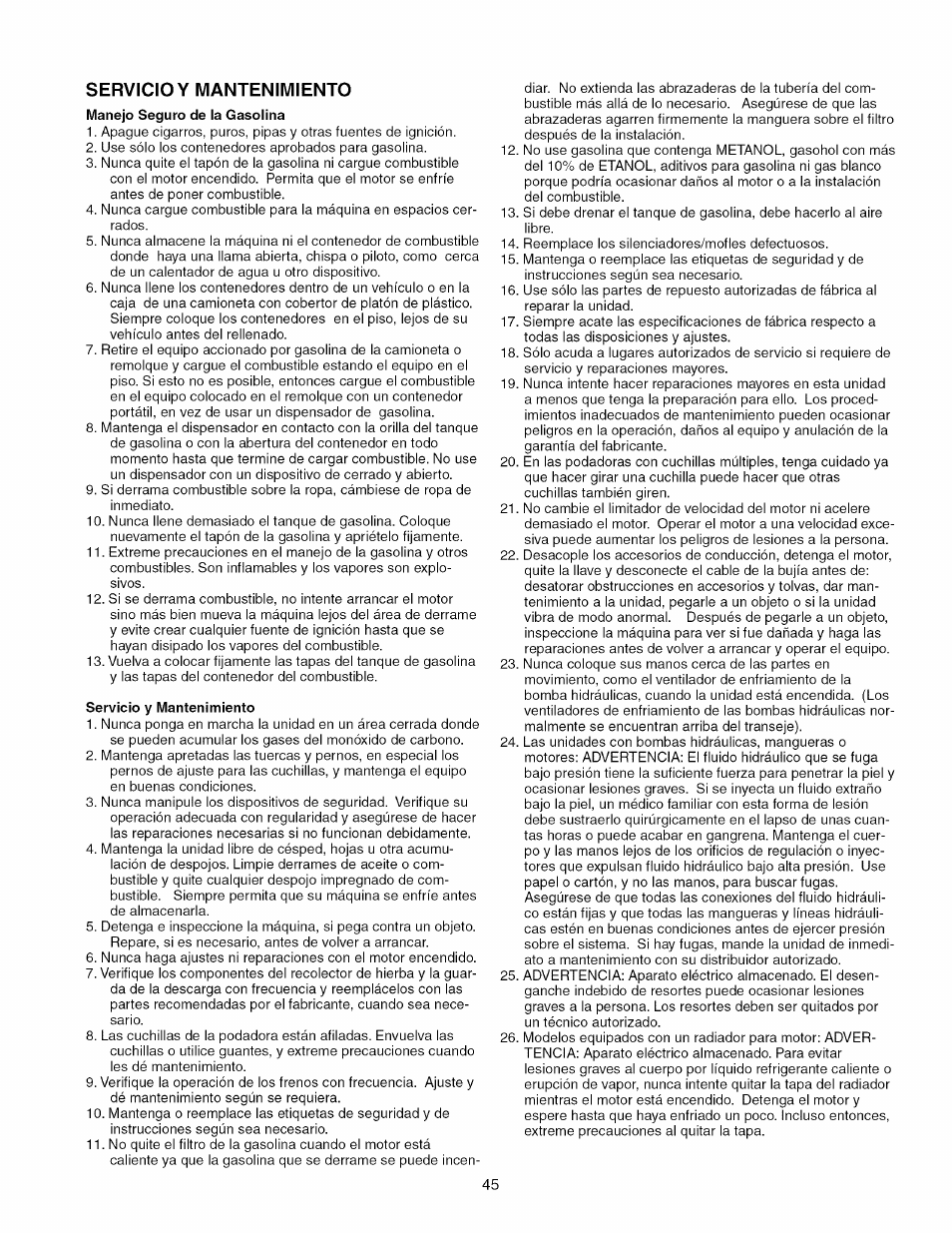 Servicio y mantenimiento | Craftsman 107.289920 User Manual | Page 45 / 120