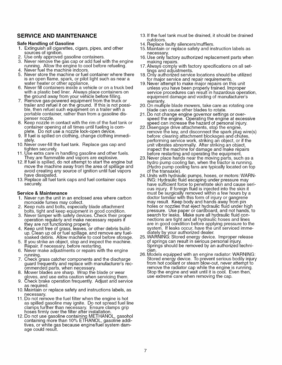 Service and maintenance | Craftsman 107.289920 User Manual | Page 7 / 120