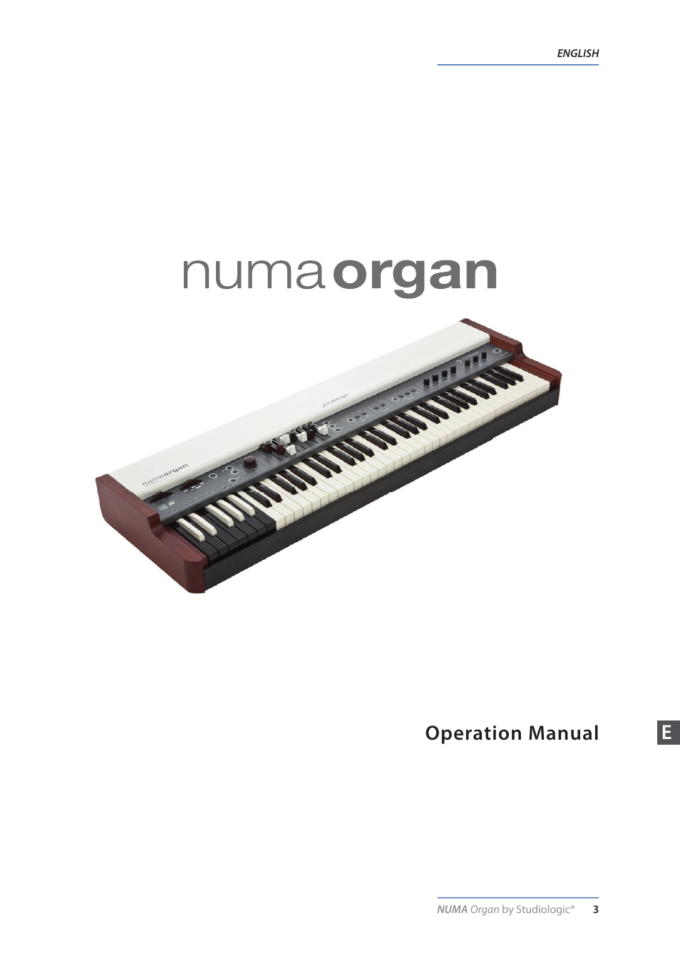 English, Operation manual e | Studiologic Numa Organ User Manual | Page 3 / 68