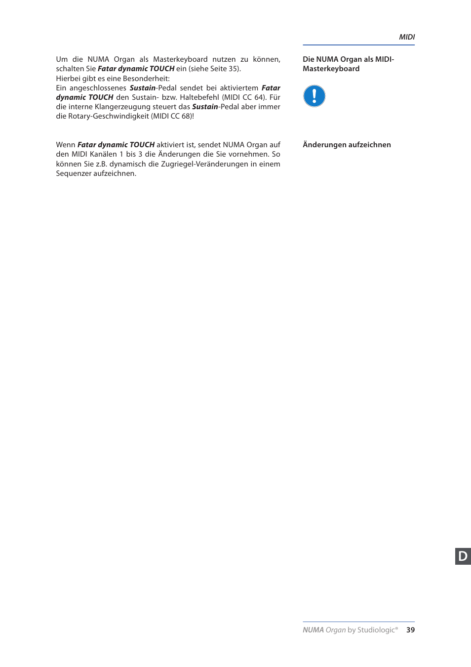 Die numa organ als midi-masterkeyboard, Änderungen aufzeichnen | Studiologic Numa Organ User Manual | Page 39 / 68