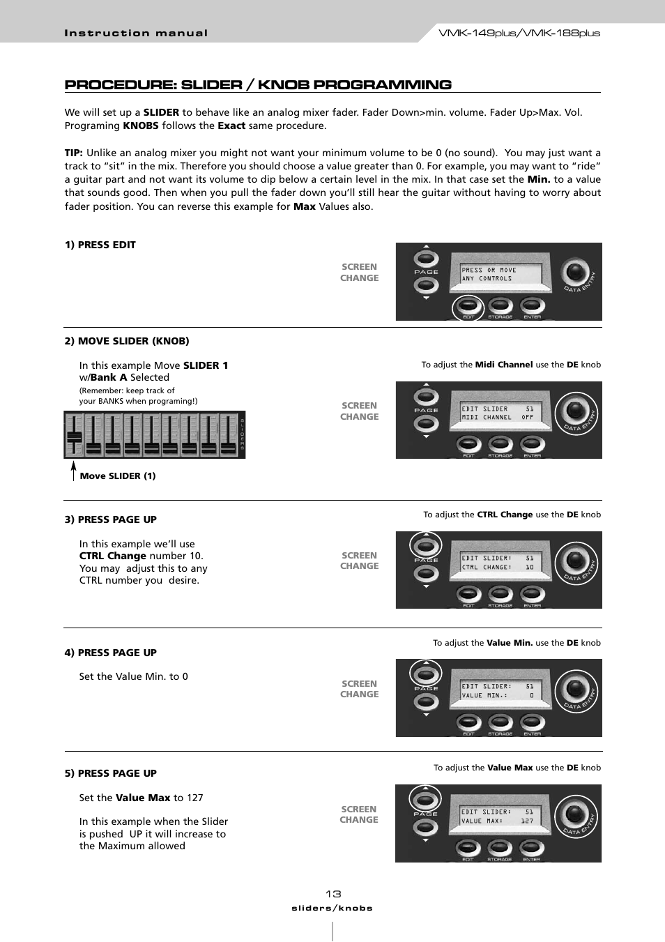 Procedure: slider / knob programming | Studiologic VMK161Organ User Manual | Page 15 / 98
