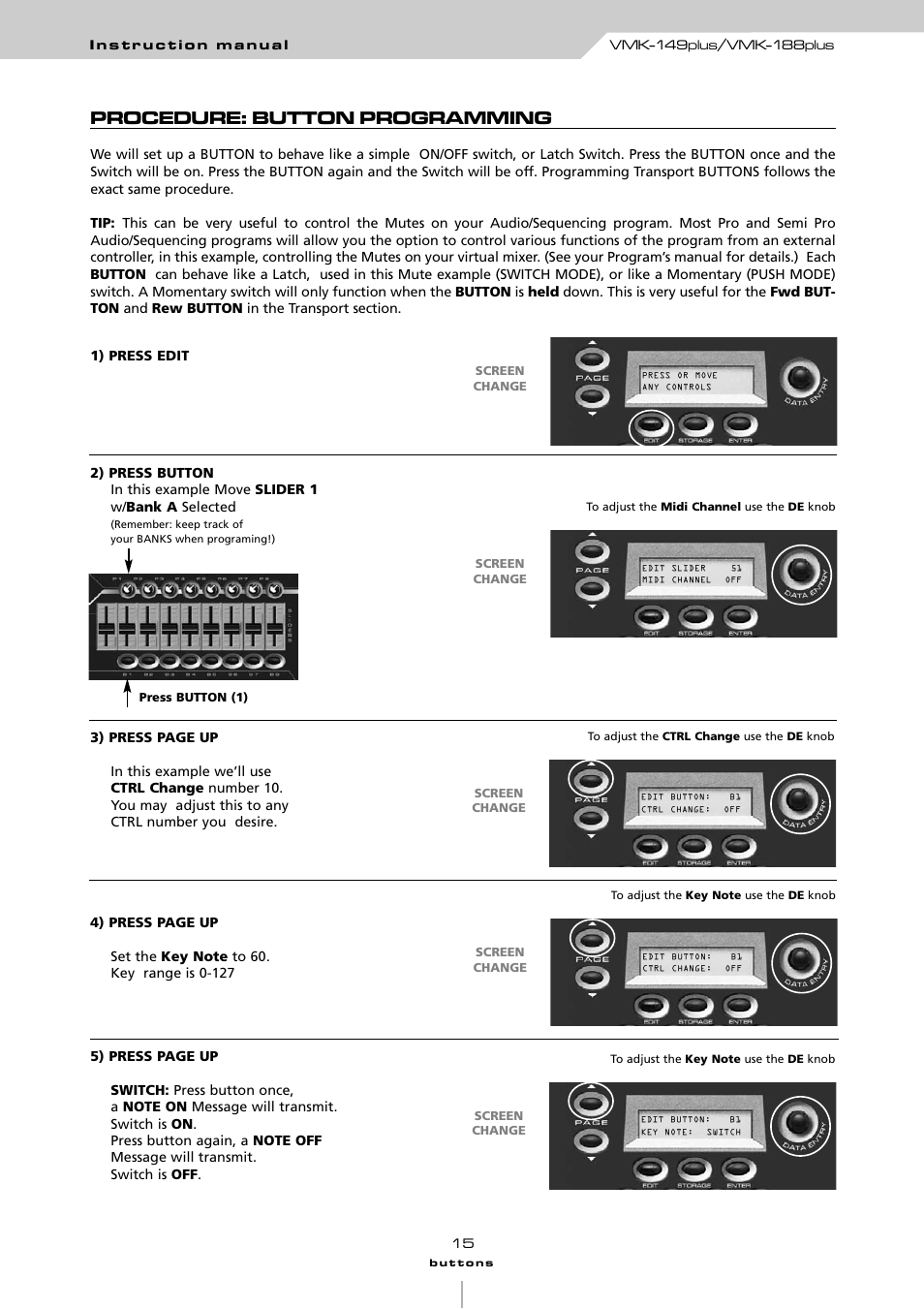 Procedure: button programming | Studiologic VMK161Organ User Manual | Page 17 / 98