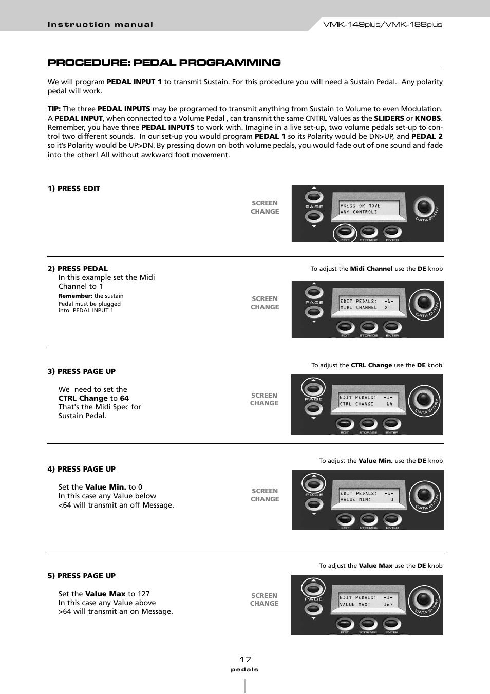 Procedure: pedal programming | Studiologic VMK161Organ User Manual | Page 19 / 98