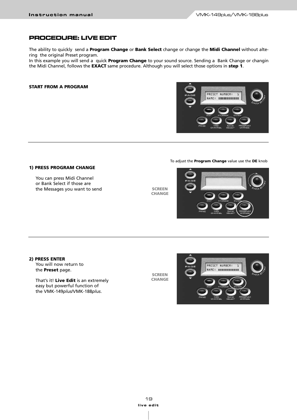 Procedure: live edit | Studiologic VMK161Organ User Manual | Page 21 / 98