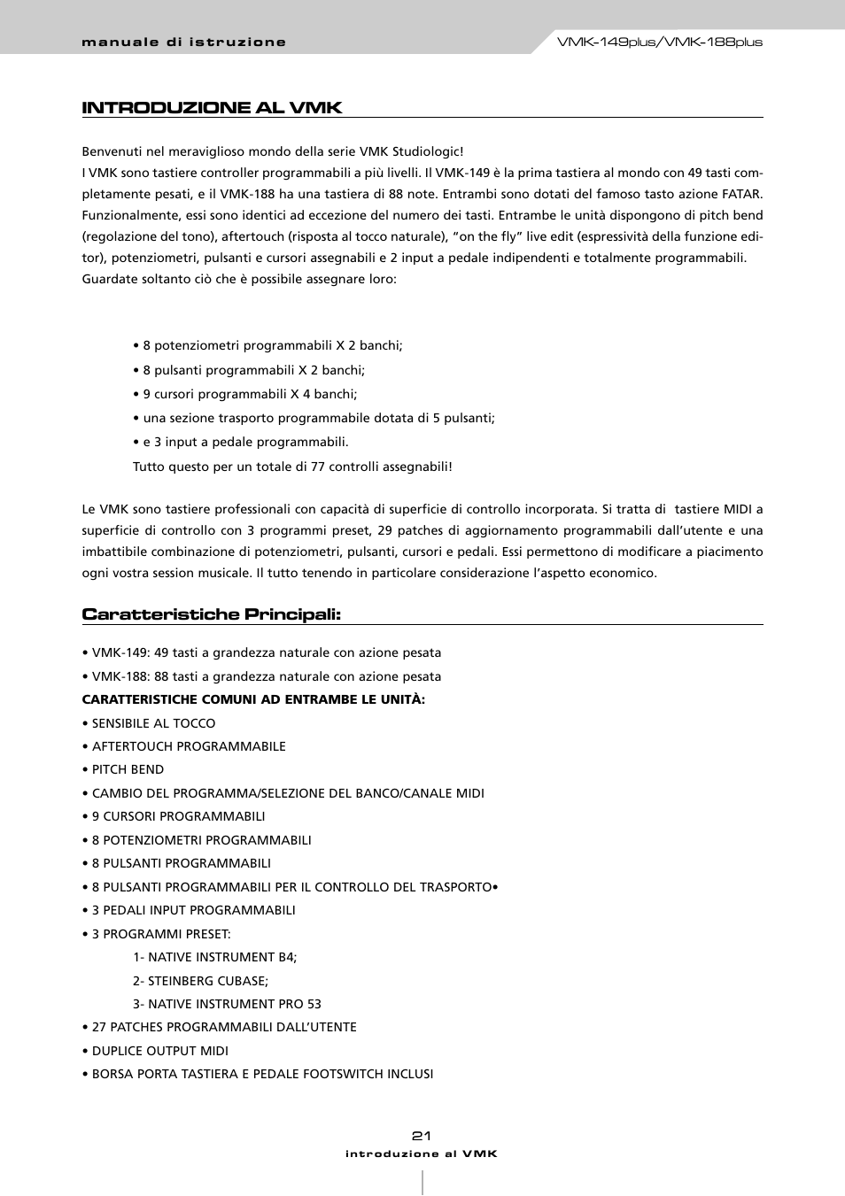 Introduzione al vmk, Caratteristiche principali | Studiologic VMK161Organ User Manual | Page 23 / 98