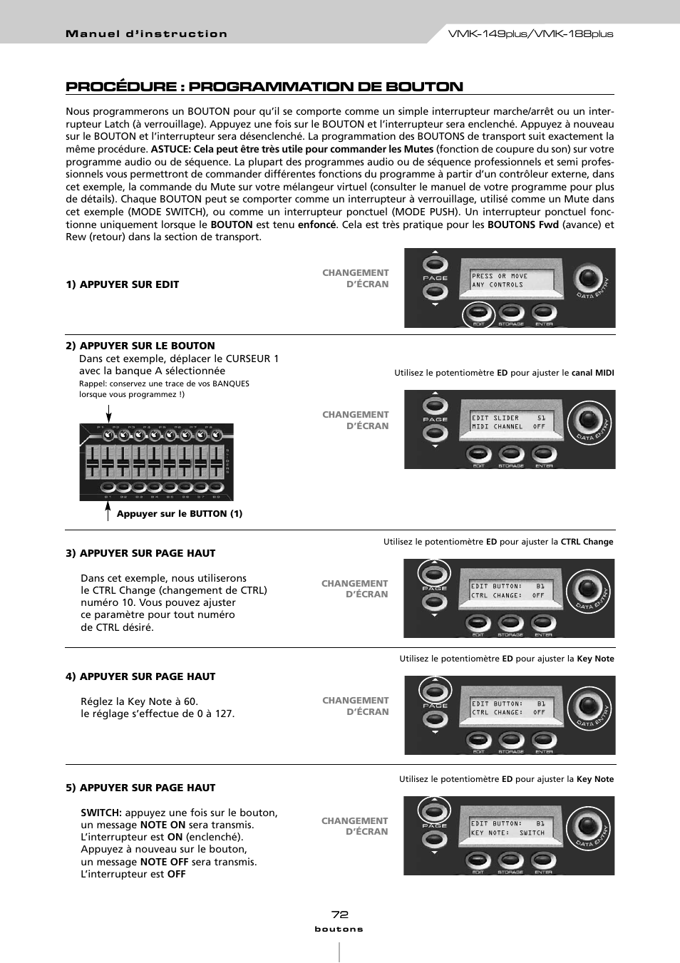 Procédure : programmation de bouton | Studiologic VMK161Organ User Manual | Page 74 / 98