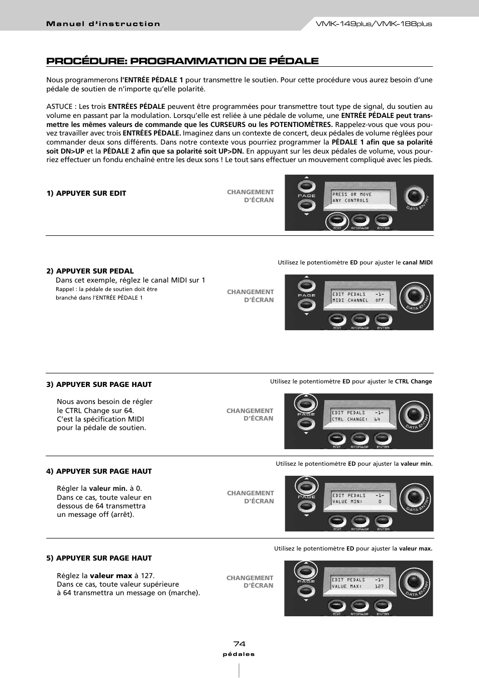 Procédure: programmation de pédale | Studiologic VMK161Organ User Manual | Page 76 / 98