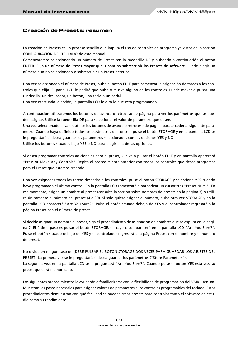 Creación de presets: resumen | Studiologic VMK161Organ User Manual | Page 85 / 98