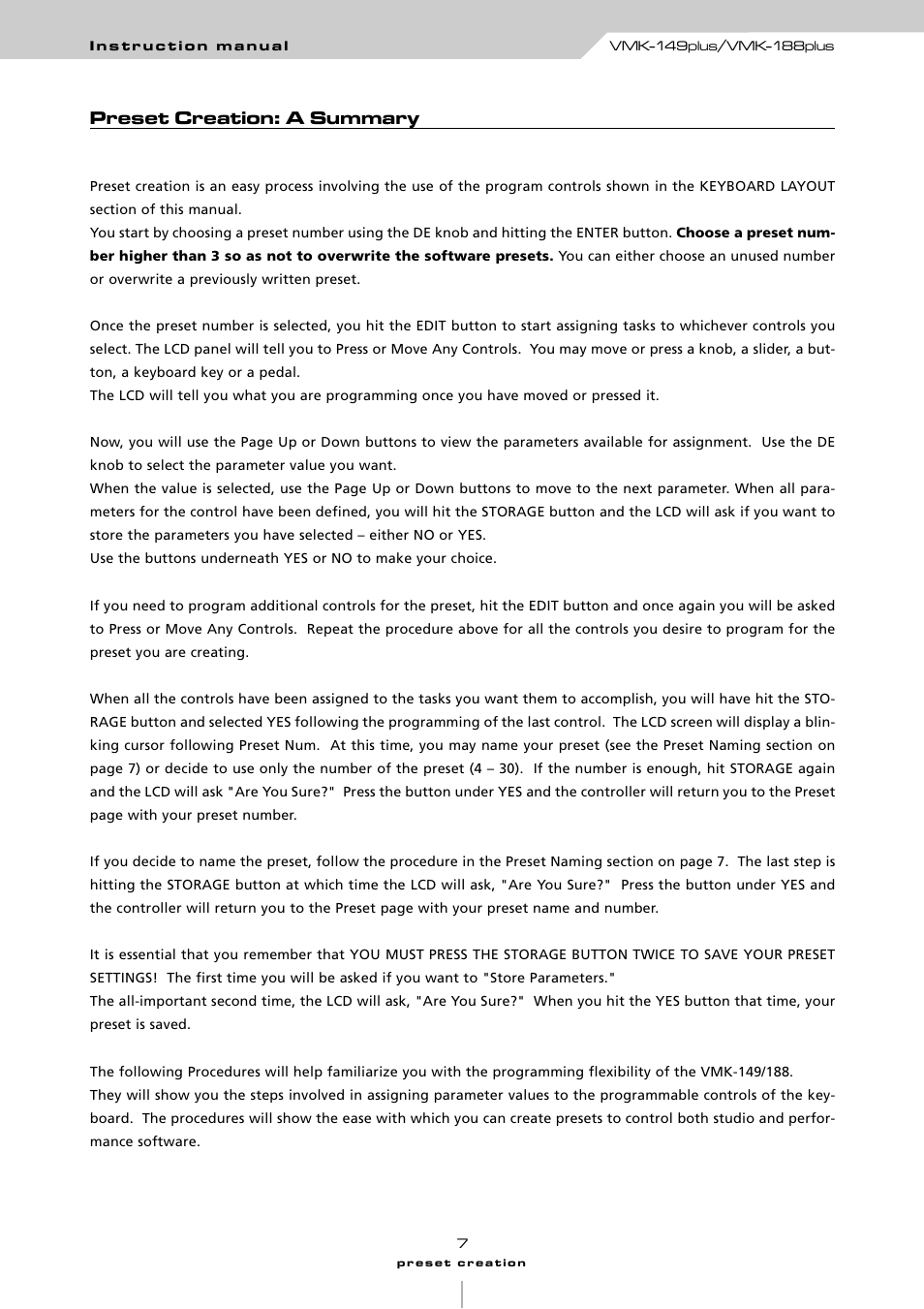 Preset creation: a summary | Studiologic VMK161Organ User Manual | Page 9 / 98