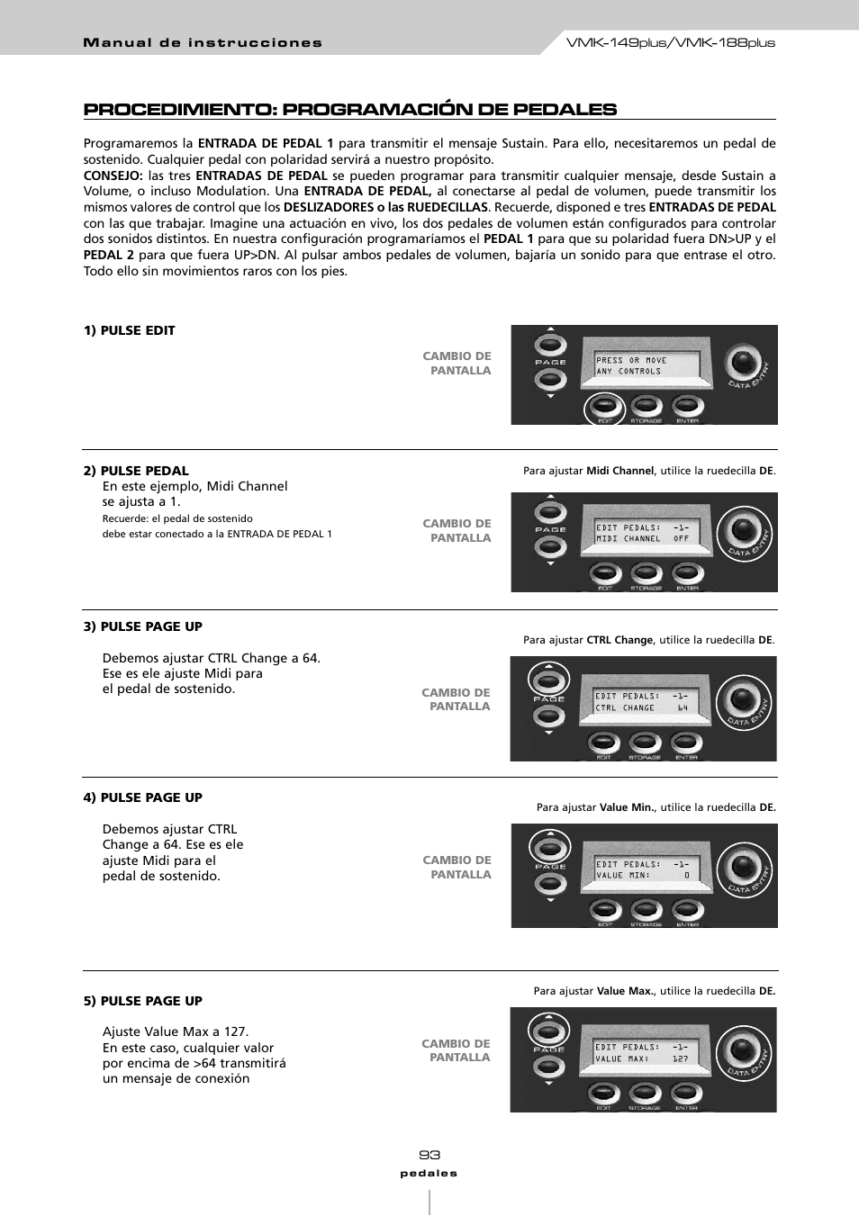 Procedimiento: programación de pedales | Studiologic VMK161Organ User Manual | Page 95 / 98
