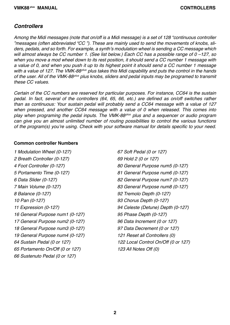 Controllers | Studiologic VMK88Plus User Manual | Page 4 / 98