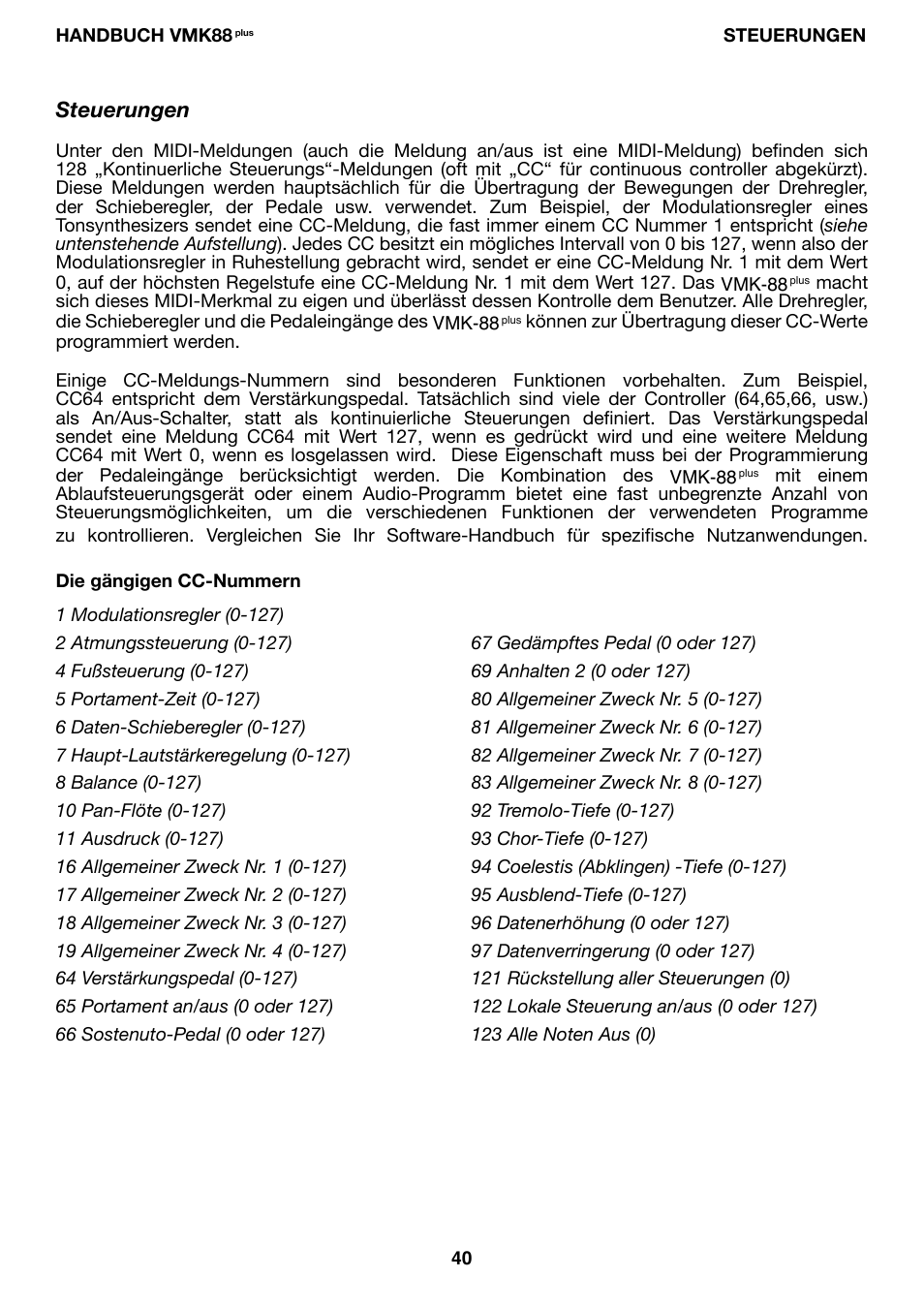 Steuerungen | Studiologic VMK88Plus User Manual | Page 42 / 98