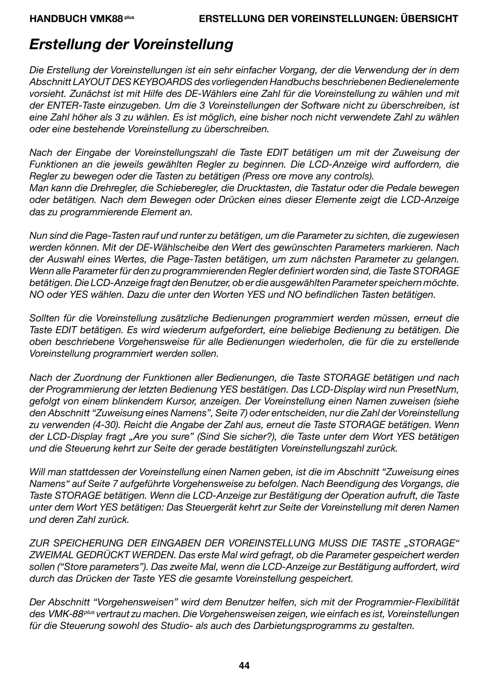 Erstellung der voreinstellung | Studiologic VMK88Plus User Manual | Page 46 / 98