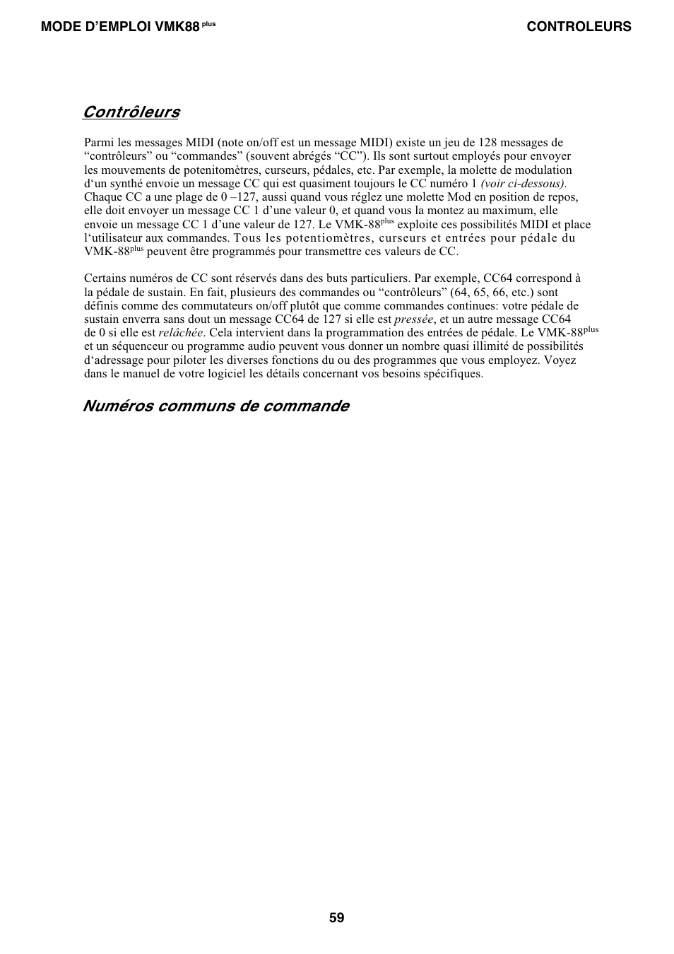 Um£ros, Ontr¹leurs | Studiologic VMK88Plus User Manual | Page 61 / 98