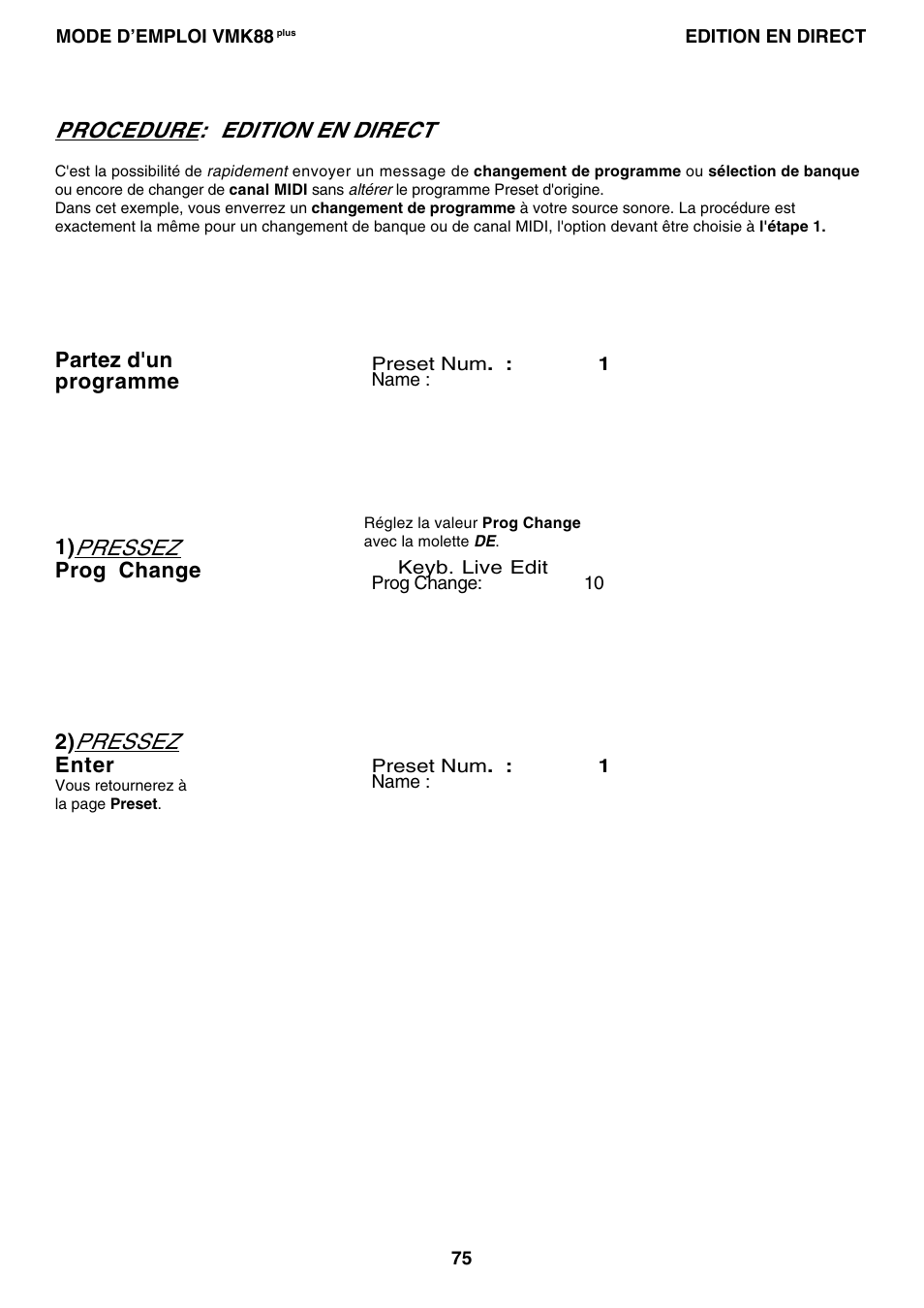 0rog #hange, 0artez programme, Nter | Studiologic VMK88Plus User Manual | Page 77 / 98