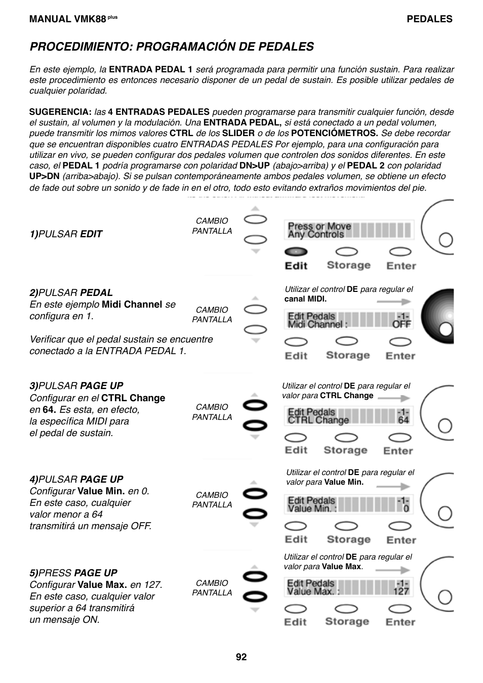 Procedimiento: programación de pedales | Studiologic VMK88Plus User Manual | Page 94 / 98