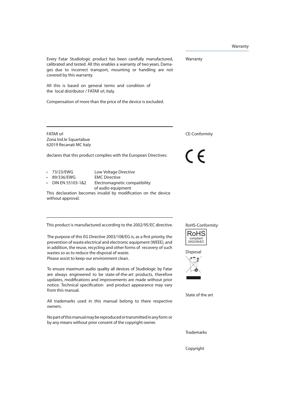 Rohs | Studiologic SL990Pro User Manual | Page 12 / 13