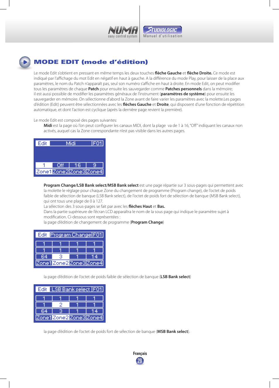 Mode edit (mode d’édition) | Studiologic Numa Nero User Manual | Page 29 / 47