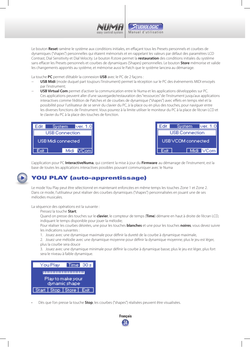 You play (auto-apprentissage) | Studiologic Numa Nero User Manual | Page 34 / 47