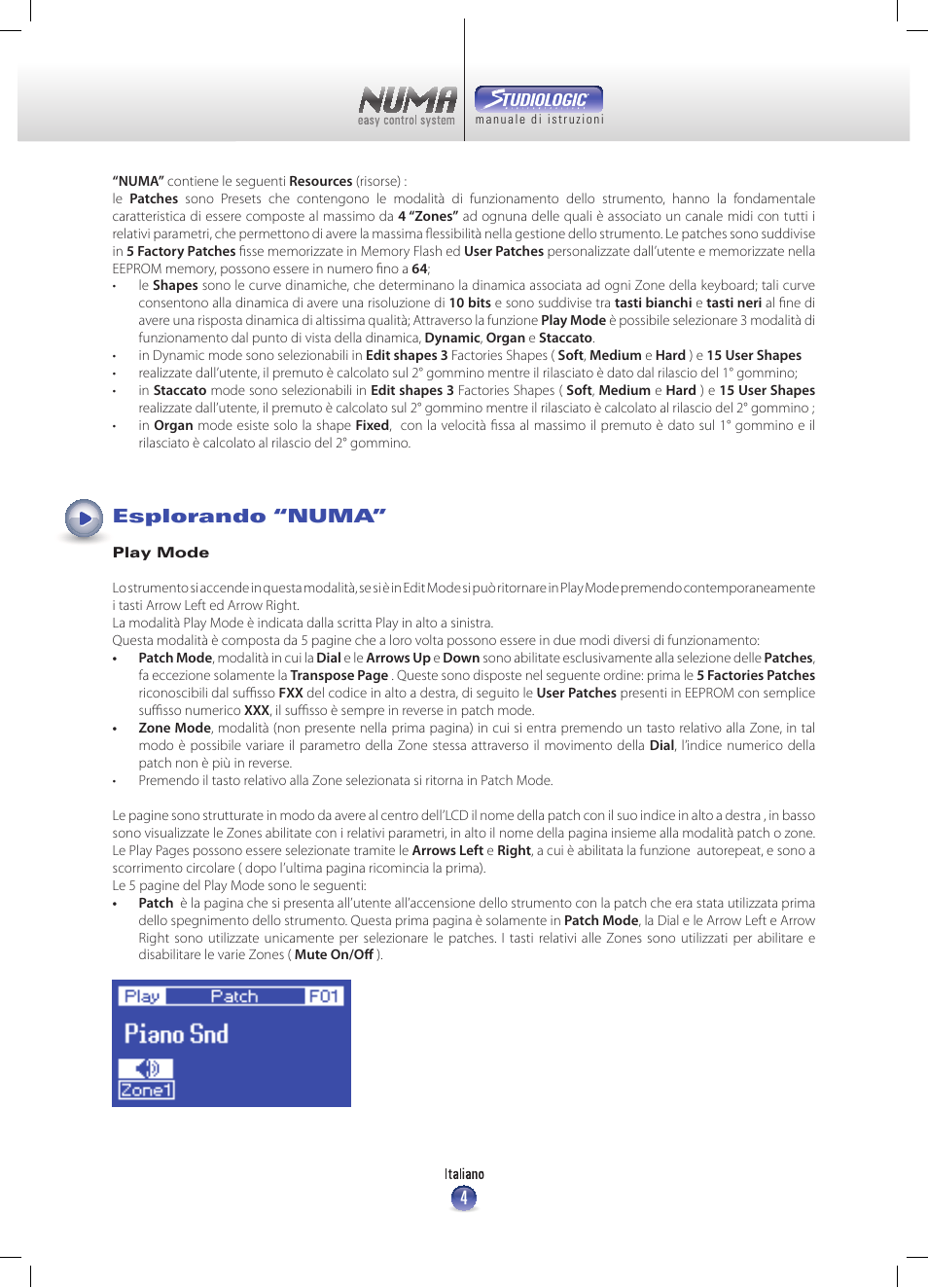 Esplorando “numa | Studiologic Numa Nero User Manual | Page 4 / 47