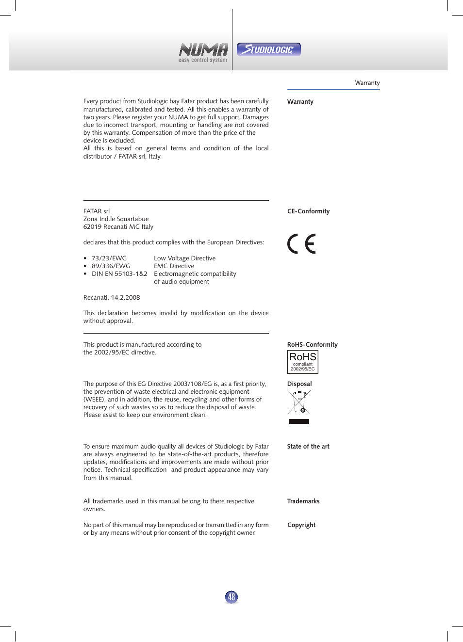 Rohs | Studiologic Numa Nero User Manual | Page 47 / 47