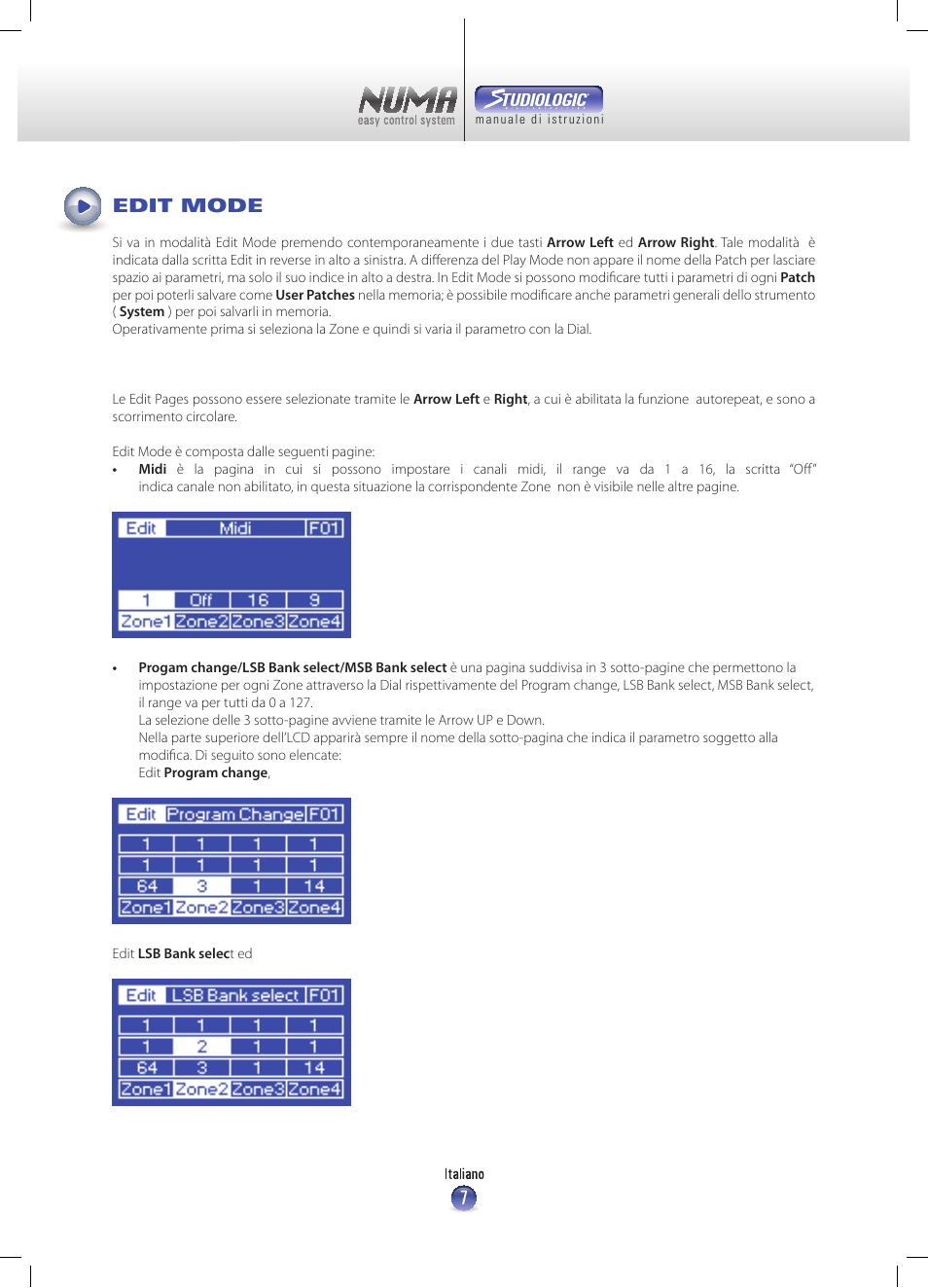 7edit mode | Studiologic Numa Nero User Manual | Page 7 / 47