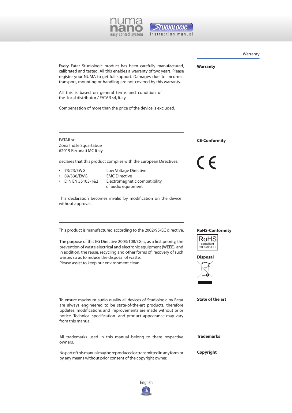 Rohs | Studiologic Numa Nano User Manual | Page 15 / 16